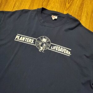 Vintage 90s Planters Life Savers Shirt Men XL Blue Mr‎ Peanut Graphic